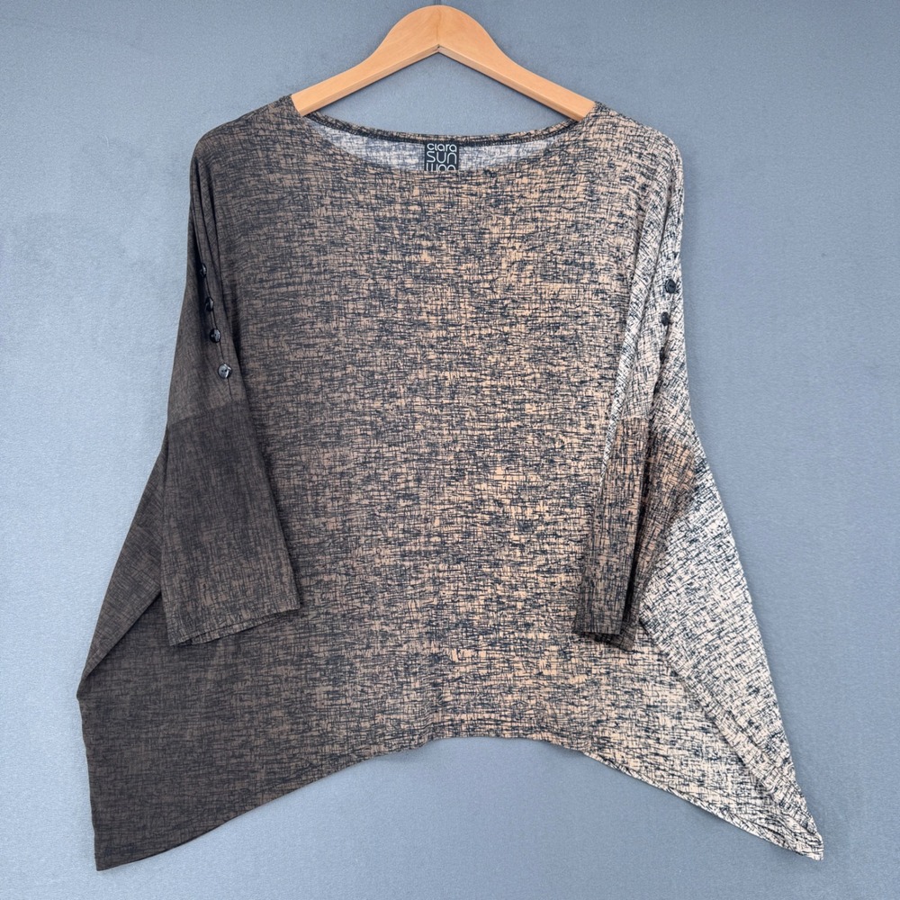 Clara Sunwoo Asymmetric Tunic Womens S Brown Ombre Lagenlook Art to Wear Top